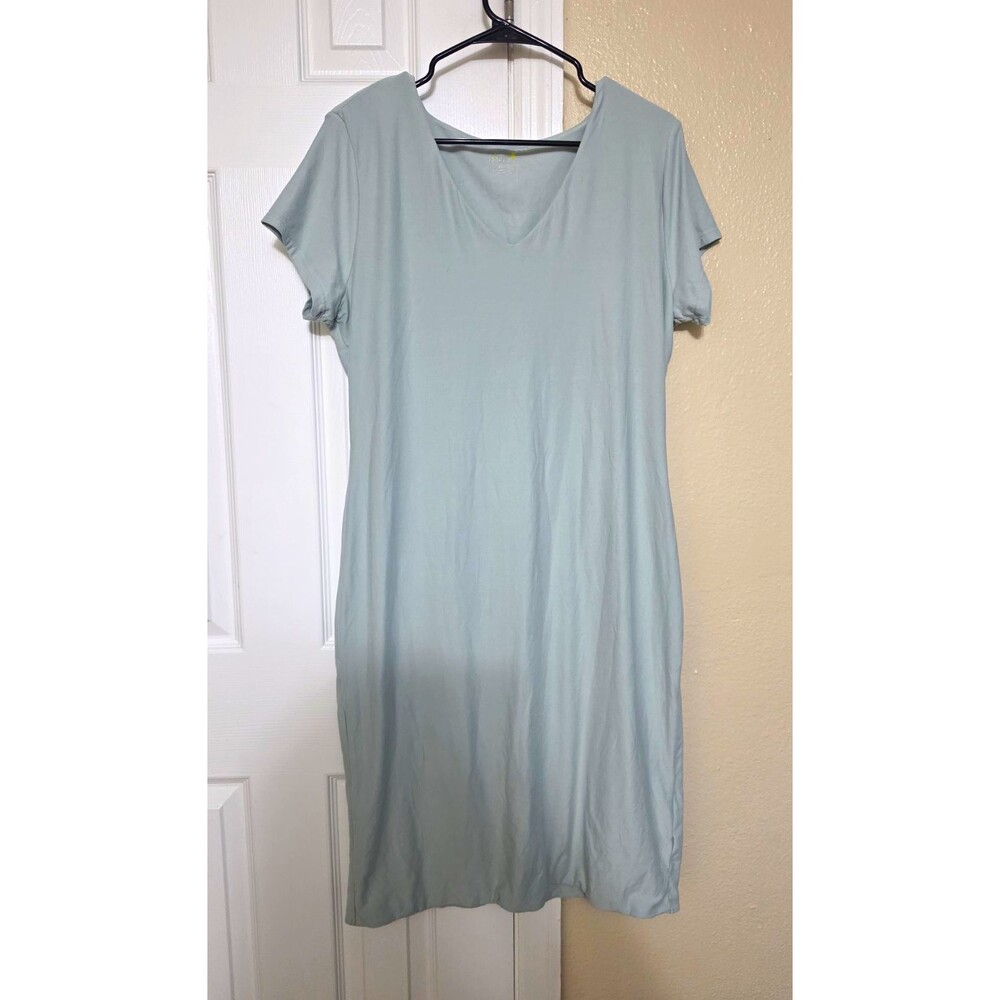 No Boundaries Blue Knit T-Shirt Dress 2XL Stretch Scoop Neck Cap Sleeve Knee